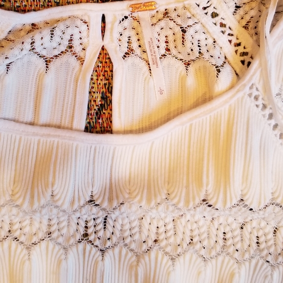 Free People Fire Island White Open Knit Top Size Large - Picture 4 of 8
